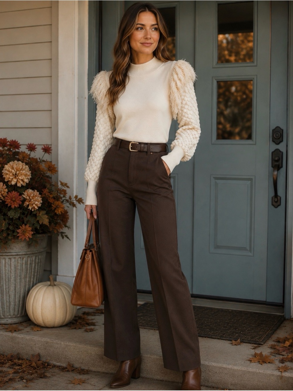 Anthropologie Dolan Cream Fringe & Bubble Sleeve Knit Sweater, Size S